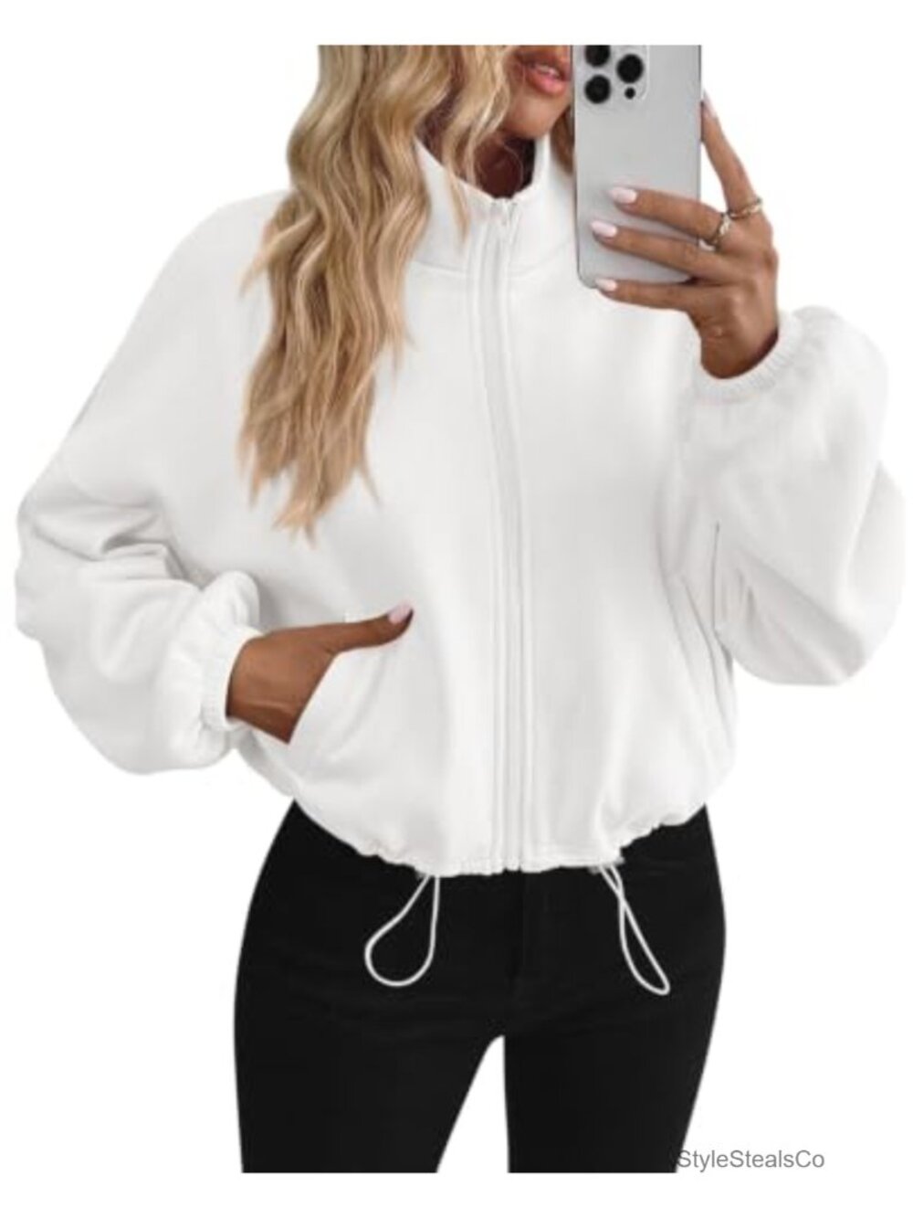 Women's Cropped Fleece Zip Up Sweatshirt Jacket with Pockets